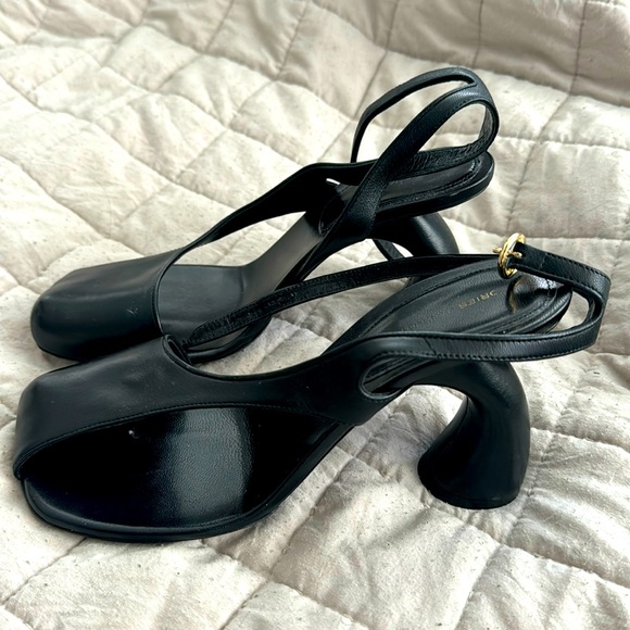 Dries Van Noten Asymmetrical Leather Ankle Strap Sandals, Black, Womens (39) - Picture 1 of 6
